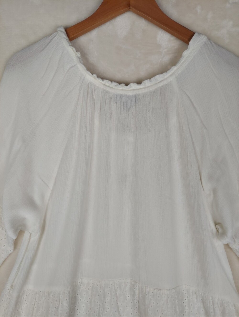 Sperry Boho Mini Dress Women's Medium Crinkled Gauze Eyelet Lace Tiered Festival - Picture 6 of 12